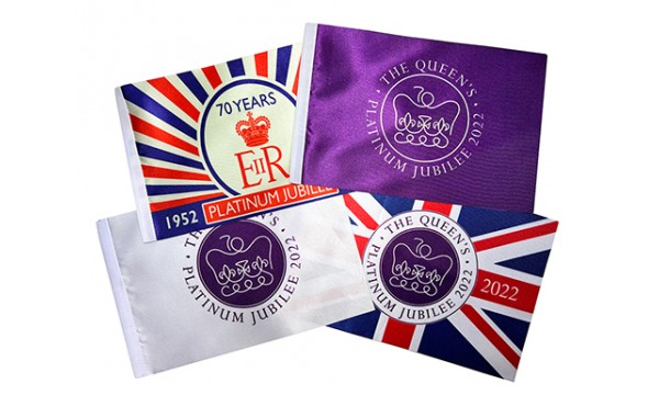 Queen’s Platinum Jubilee 70th Anniversary- Purple satin table flag