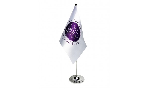 Queen’s Platinum Jubilee 70th Anniversary- White satin table flag
