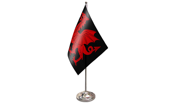 Welsh Dragon Black Satin Table Flag