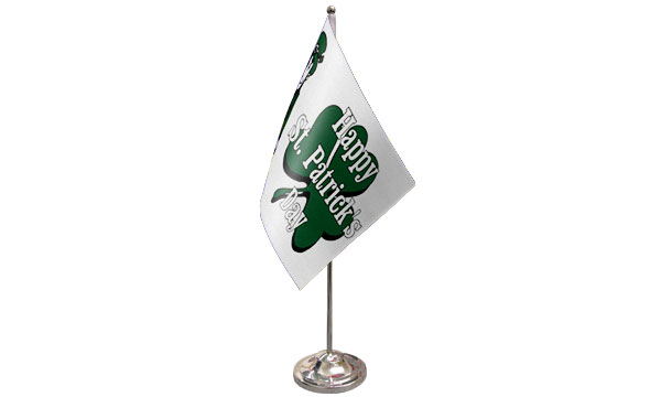 Happy St Patricks Day (white) Satin Table Flag