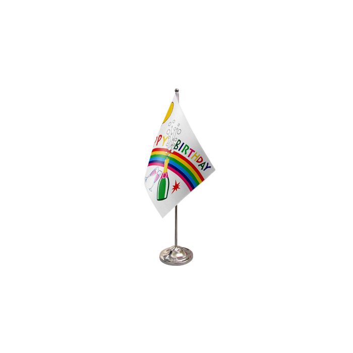 Happy Birthday Bottle Satin Table Flag – 9x6in (22.5 x 15 cm)