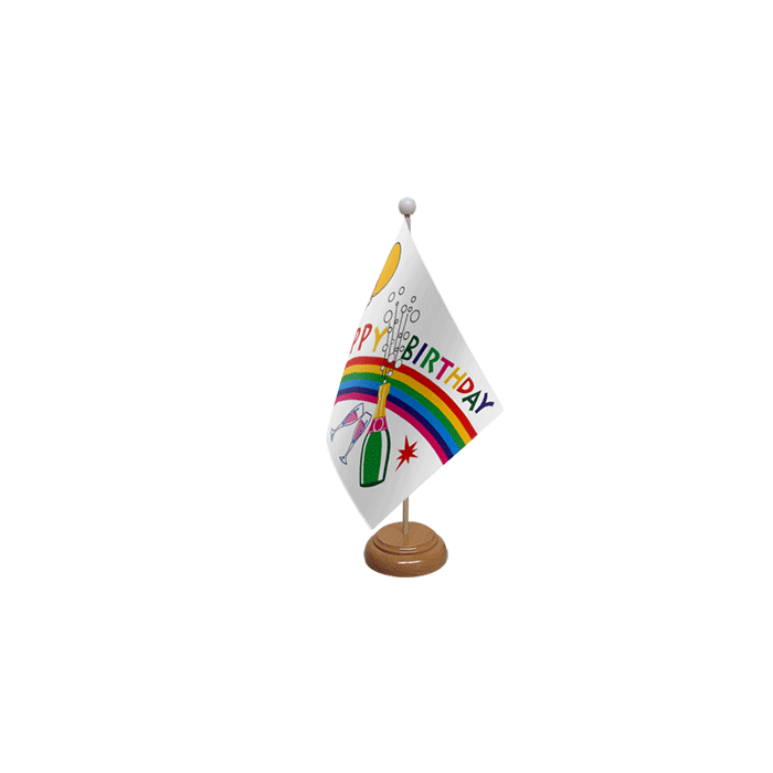 Happy Birthday Bottle Large Wooden Table Flag – 18x12in (45 x 30 cm)