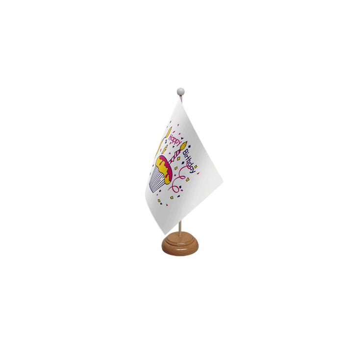 Happy Birthday Cake Wooden Table Flag – 9x6in (22.5 x 15 cm)