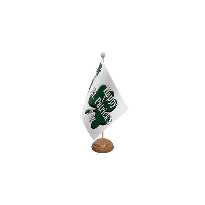 Happy St Patricks Day (White) Wooden Table Flag – 9x6in (22.5 x 15 cm)