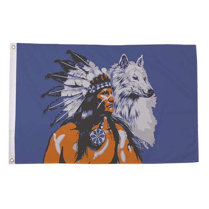 Indian With Wolf Flag