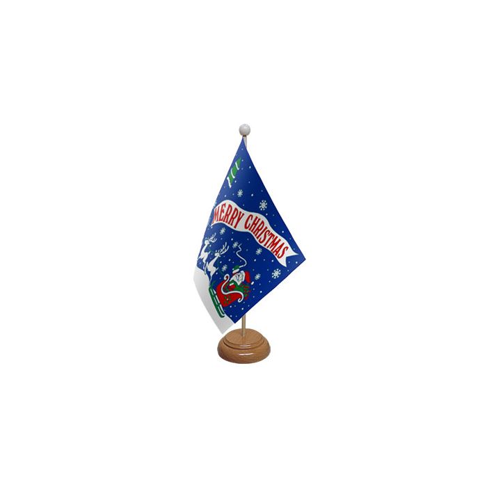 Merry Christmas Blue Large Wooden Table Flag – 18x12in (45 x 30 cm)