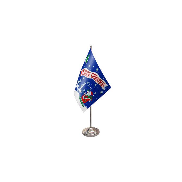 Merry Christmas Blue Satin Table Flag – 9x6in (22.5 x 15 cm)
