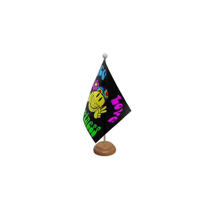 Peace, Love and Happiness Wooden Table Flag – 9x6in (22.5 x 15 cm)