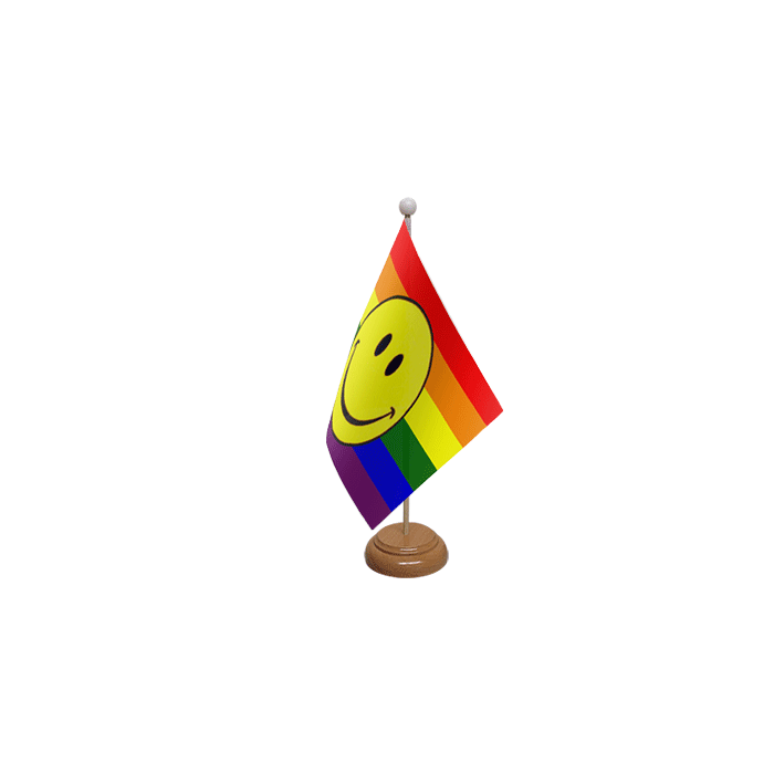 Rainbow Smiley Large Wooden Table Flag – 18x12in (45 x 30 cm)