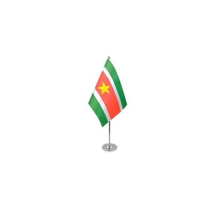 Suriname Satin Table Flag – 9x6in (22.5 x 15 cm)