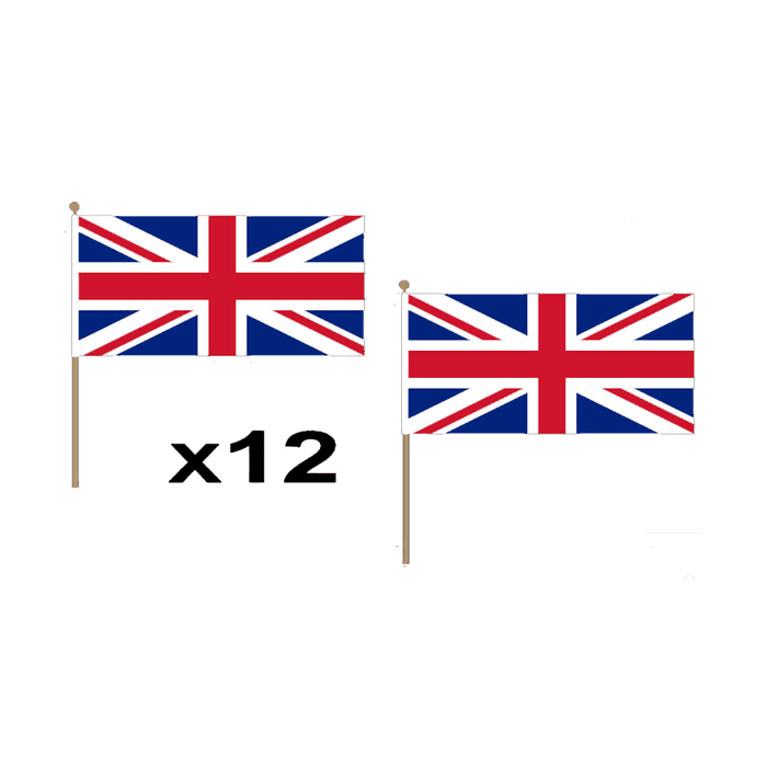 Union Jack Large Hand Flags (12 Pack)