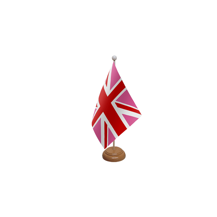 Union Jack Pink Large Wooden Table Flag – 18x12in (45 x 30 cm)