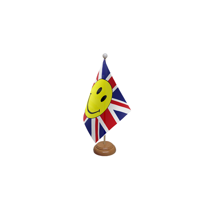 Union Jack Smiley Face Wooden Table Flag – 9x6in (22.5 x 15 cm)