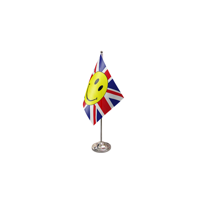 Union Jack Smiley Face Satin Table Flag – 9x6in (22.5 x 15 cm)