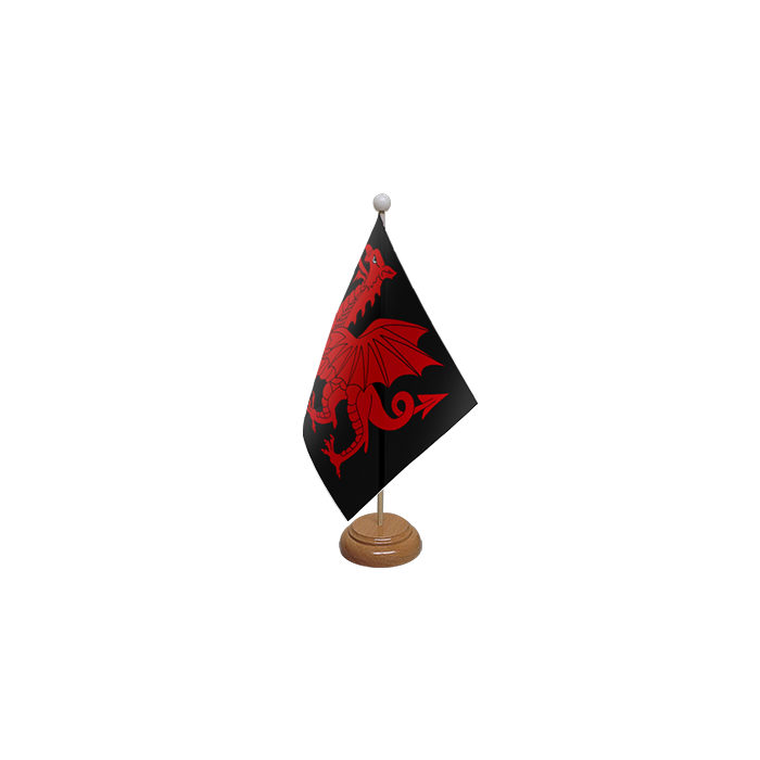 Welsh Dragon Black Wooden Table Flag – 9x6in (22.5 x 15 cm)