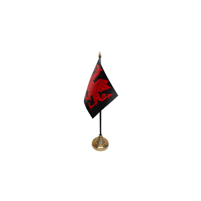 Welsh Dragon Black Table Flag – 6x4in (15 x 10 cm)