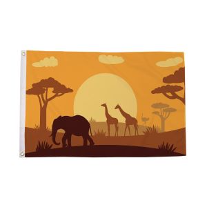 African Animals Silhouette Flag