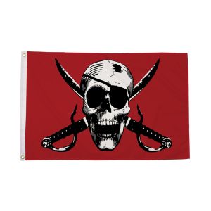 Crimson Pirate Skull Flag