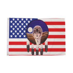 USA Feather Wolf Flag