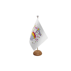 Happy Birthday Cake Wooden Table Flag