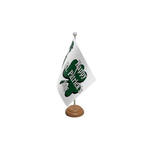 Happy St Patricks Day (White) Wooden Table Flag