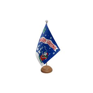 Merry Christmas Blue Wooden Table Flag
