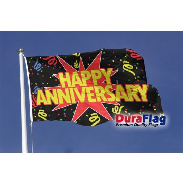 Happy Anniversary Black DuraFlag with Clips – 5ft x 3ft (150 x 90 cm)
