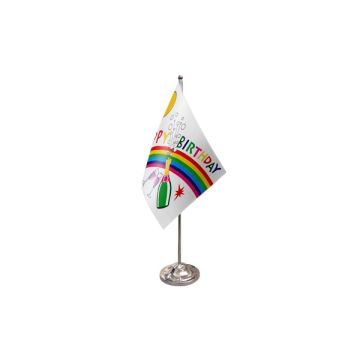 Happy Birthday Bottle Satin Table Flag – 9x6in (22.5 x 15 cm)