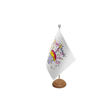 Happy Birthday Cake Wooden Table Flag