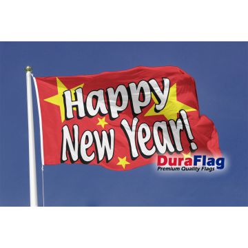 Happy New Year (Red) DuraFlag with Clips – 5ft x 3ft (150 x 90 cm)
