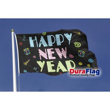 Happy New Year (Neon) DuraFlag with Clips – 5ft x 3ft (150 x 90 cm)