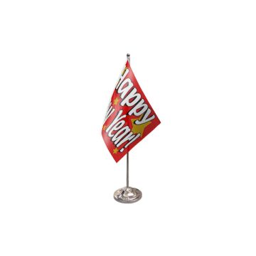 Happy New Year (Red) Satin Table Flag – 9x6in (22.5 x 15 cm)