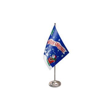 Merry Christmas Blue Satin Table Flag – 9x6in (22.5 x 15 cm)