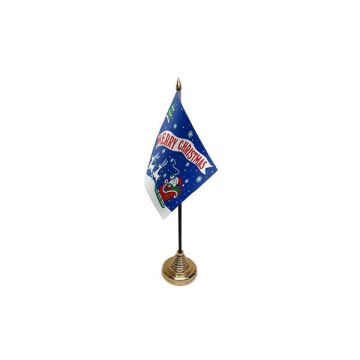 Merry Christmas Blue Table Flag