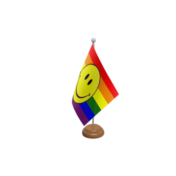 Rainbow Smiley Wooden Table Flag – 9x6in (22.5 x 15 cm)