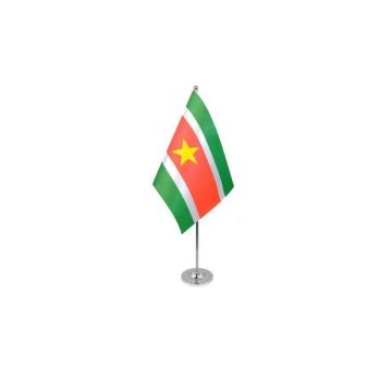 Suriname Satin Table Flag – 9x6in (22.5 x 15 cm)