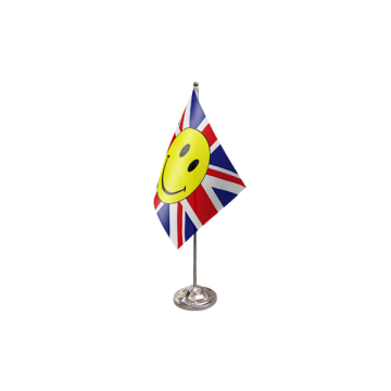 Union Jack Smiley Face Satin Table Flag – 9x6in (22.5 x 15 cm)