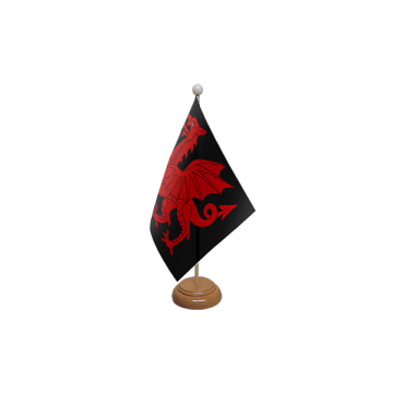 Welsh Dragon Black Wooden Table Flag – 9x6in (22.5 x 15 cm)
