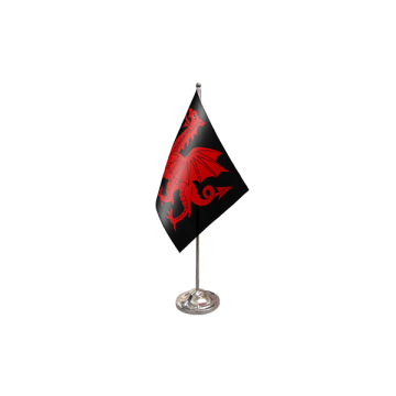 Welsh Dragon Black Satin Table Flag – 9x6in (22.5 x 15 cm)
