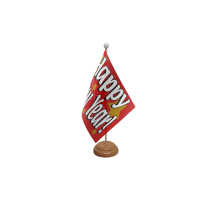 Happy New Year (Red) Wooden Table Flag
