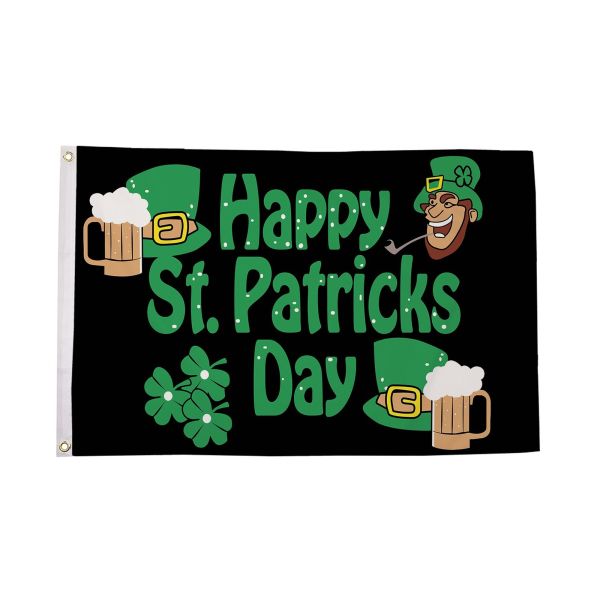 Happy St Patricks Day (Black) Flag