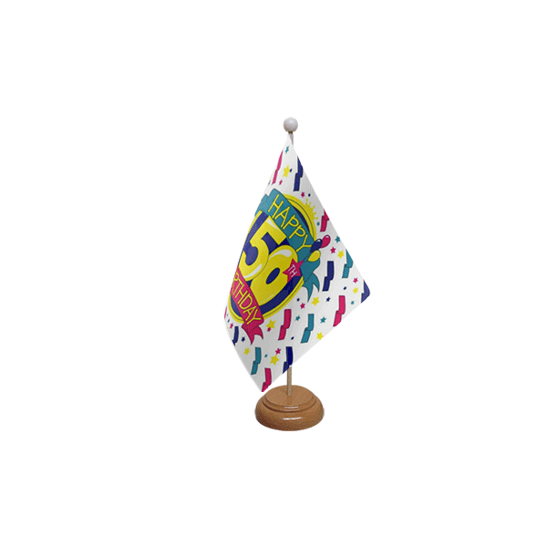 Happy 50th Birthday Wooden Table Flag