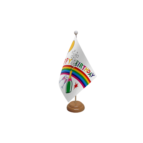 Happy Birthday Bottle Wooden Table Flag