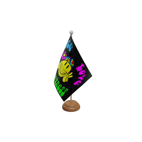 Peace, Love and Happiness Wooden Table Flag