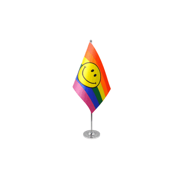 Rainbow Smiley Satin Table Flag