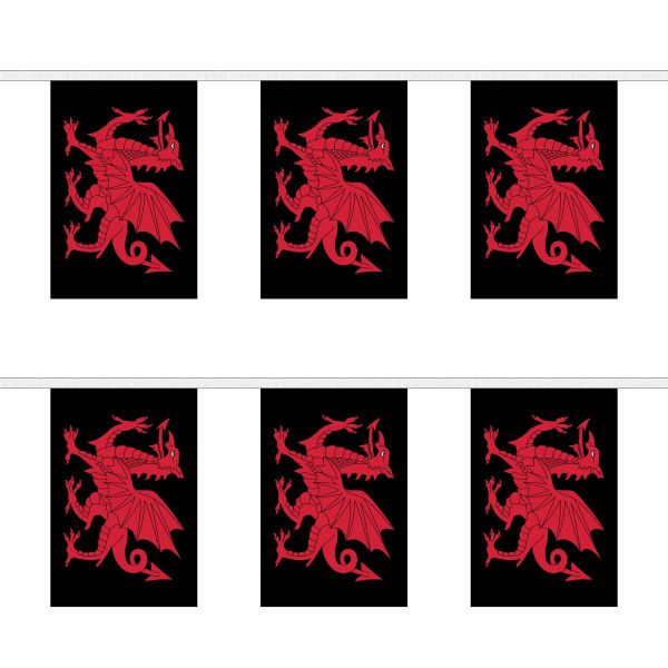 Welsh Dragon Black Rectangular Bunting