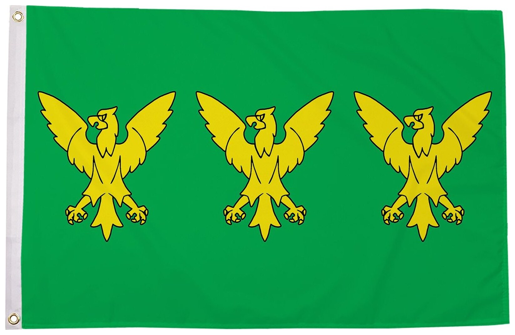 Caernarfonshire flag with three gold eagles in a row on a green field, 5ft x 3ft