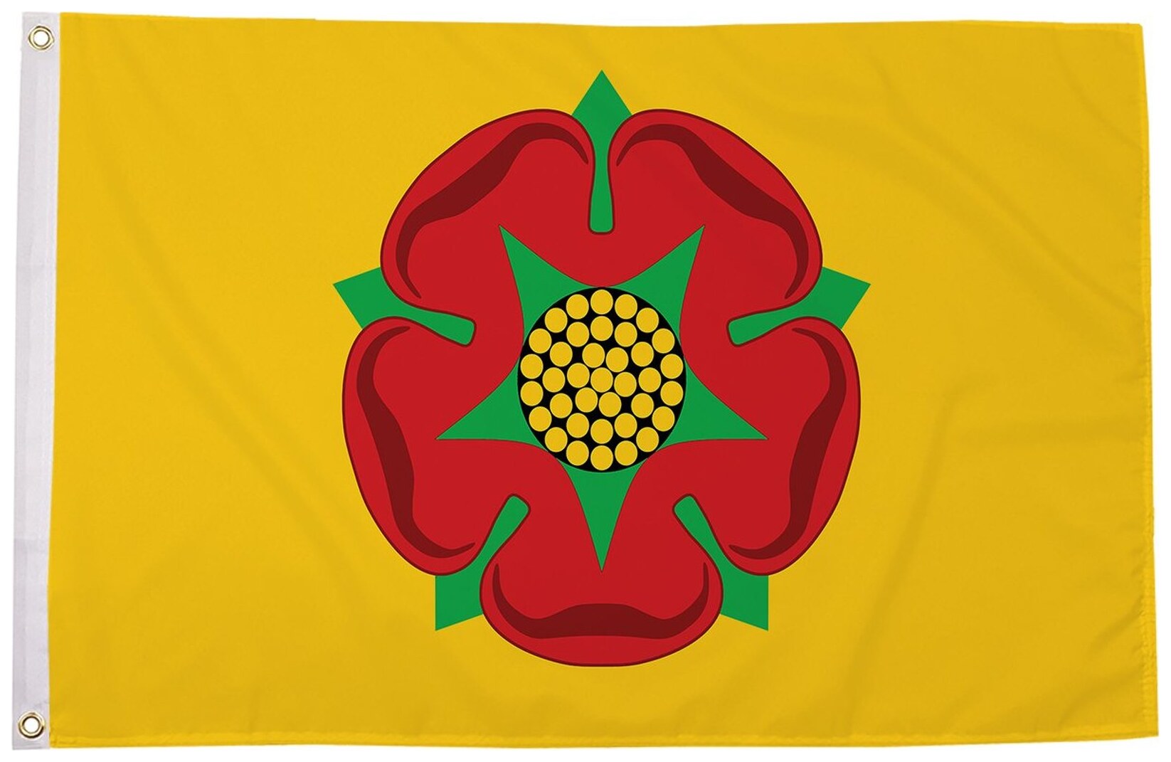 Lancashire county flag, red rose on a gold field, 5ft x 3ft